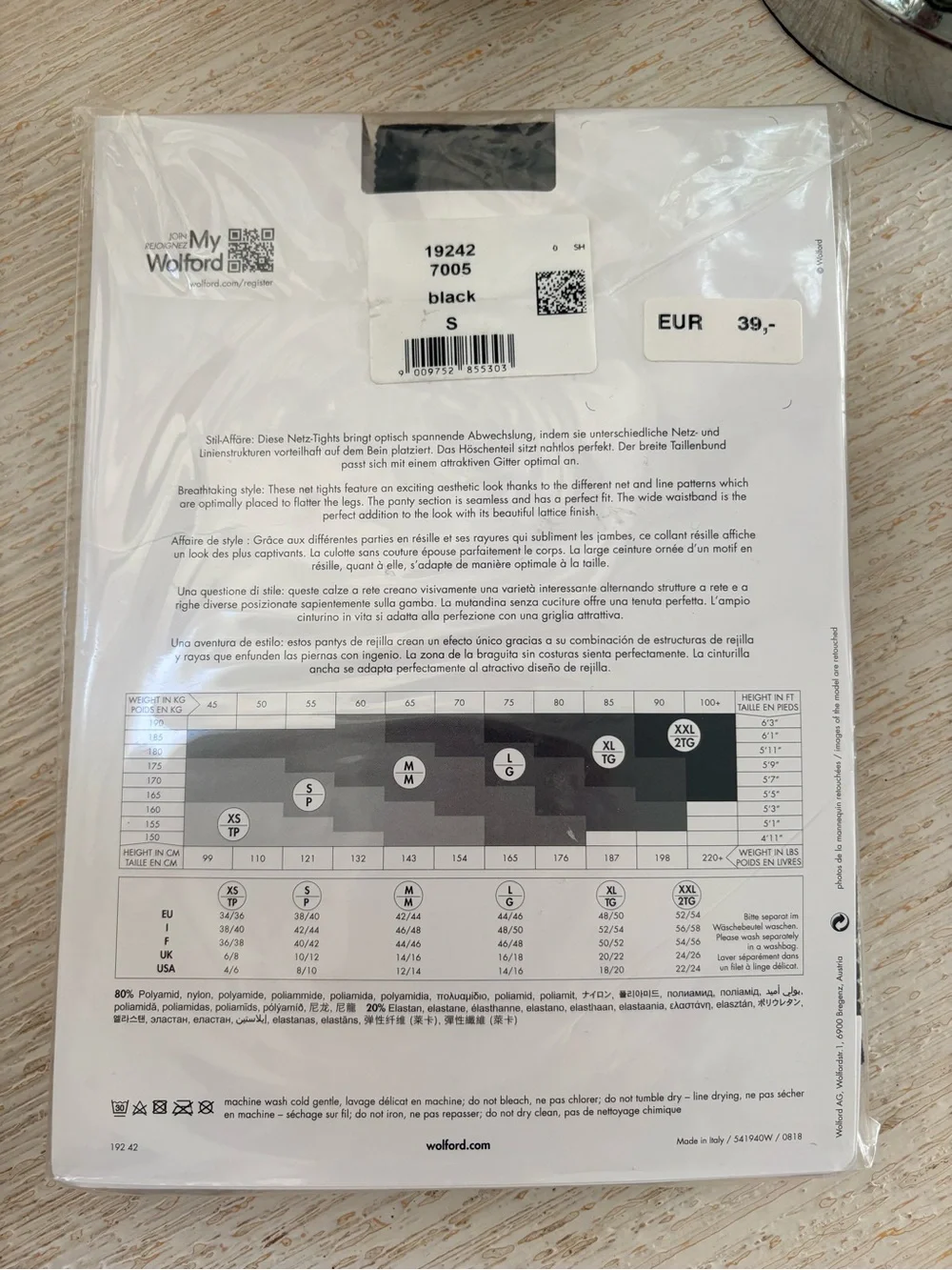 NWT Wolford Electric Affair Black Tights Size S
